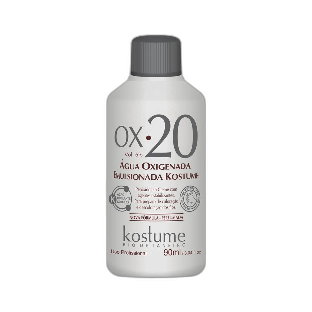 Frontal da embalagem de Água Oxigenada Emulsionada Kostume 20 Volumes 90ml